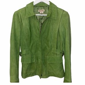 MICHAEL KORS green suede zip collared jacket